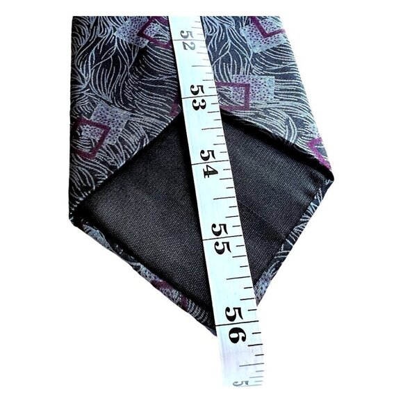 John Weitz 100% Silk Wedding Formal Event NeckTie Abstract Black Silver Plum - Picture 5 of 6